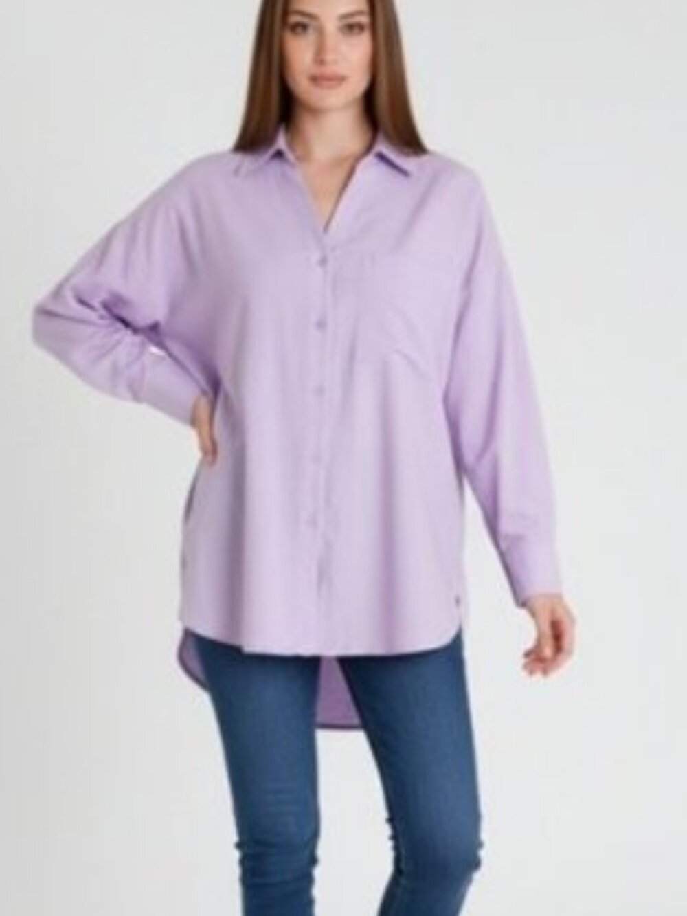 Vicolo Women's Size M Pastel Light Purple Long Sleeve Button Down Collared Shirt